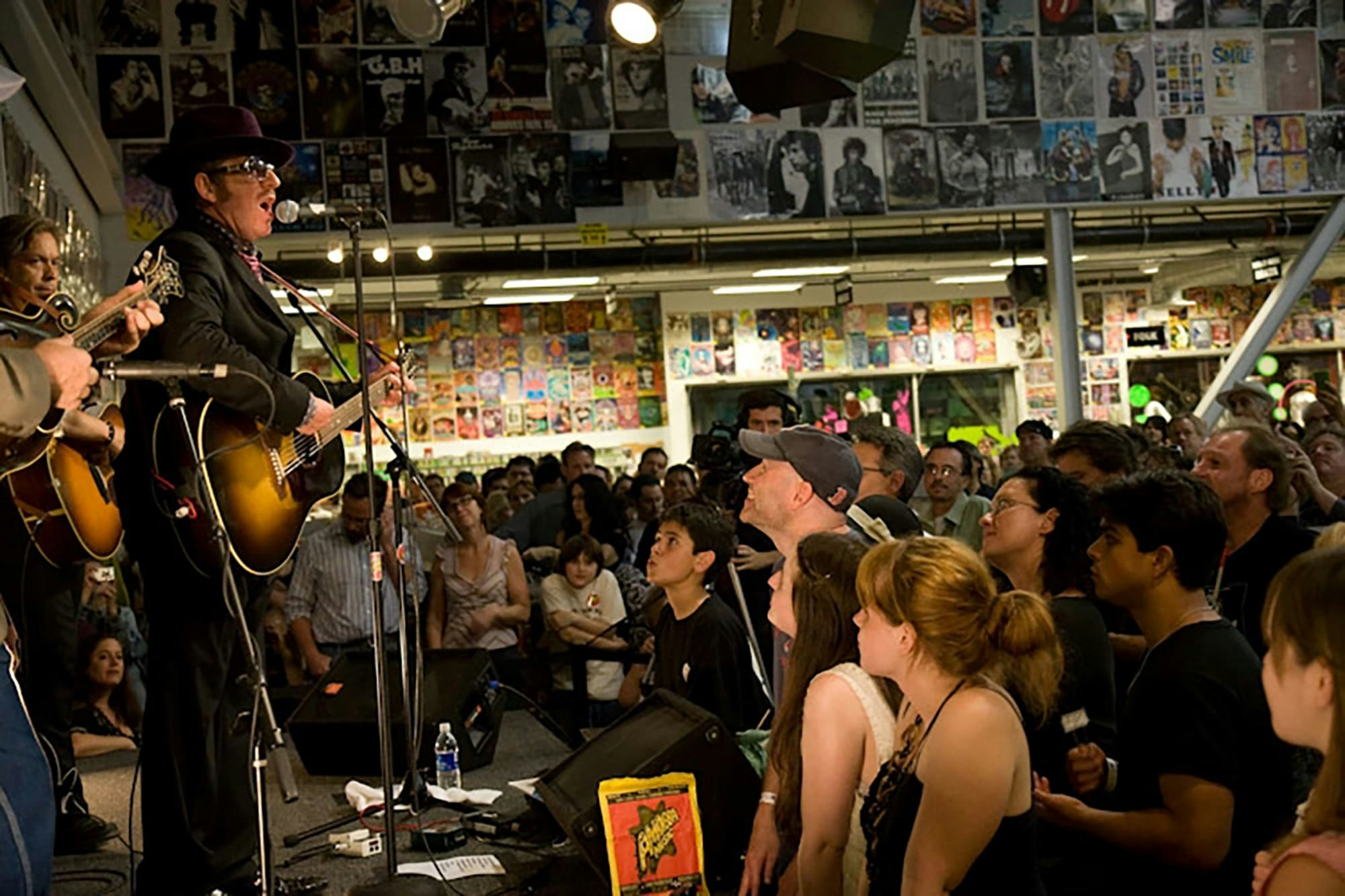 Elvis Costello during an in-store performance, Amoeba L.A., June 22, 2009.